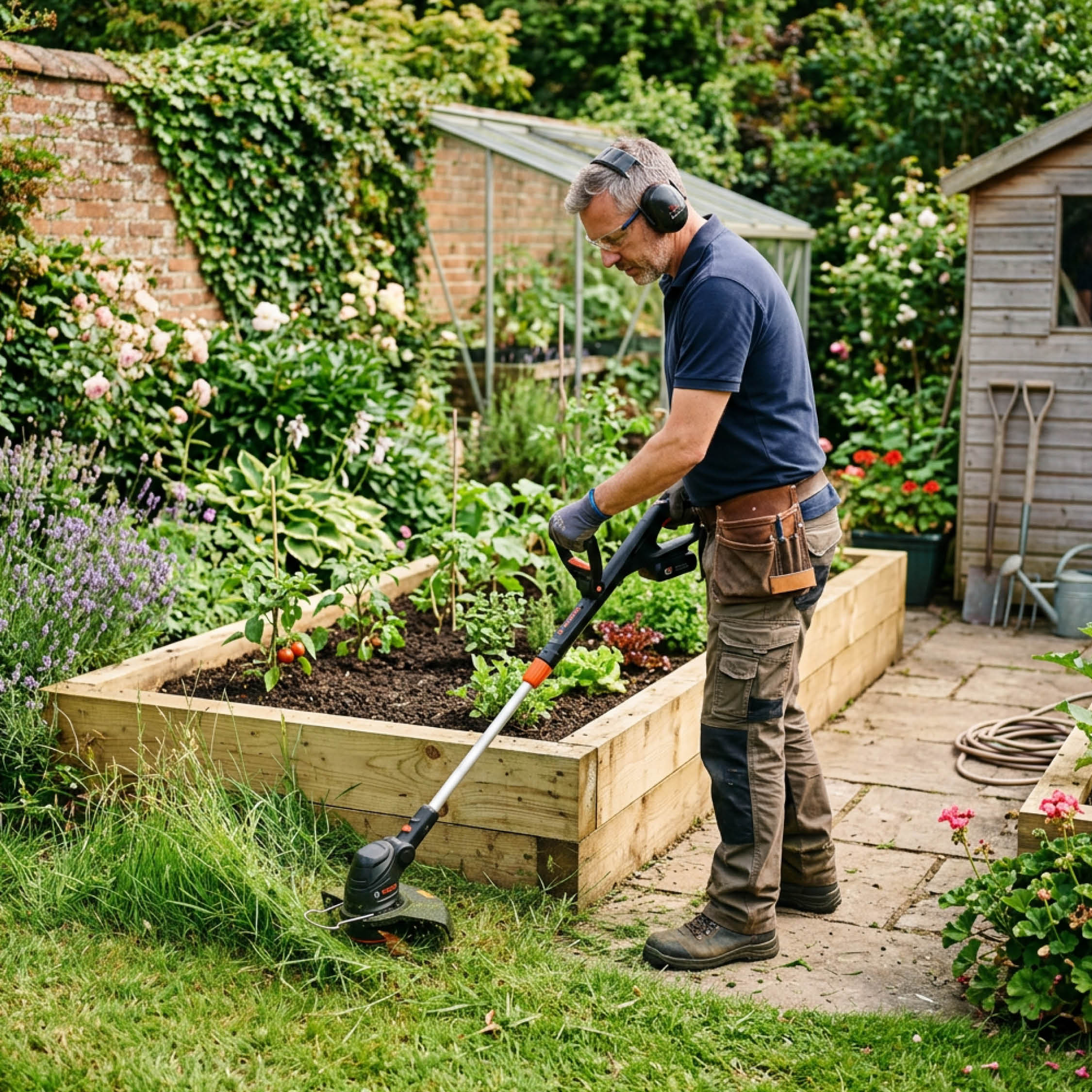 Man trimming lawn