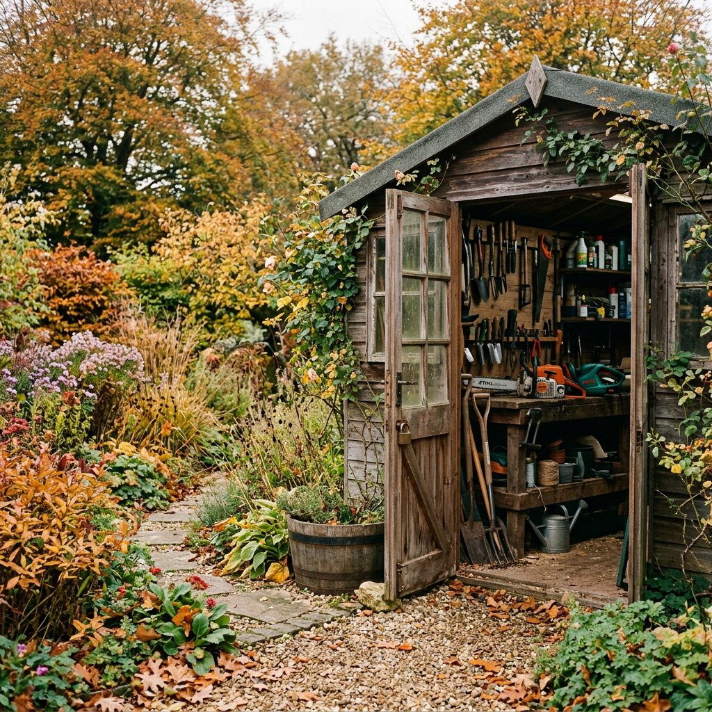 Garden and shed in autumn