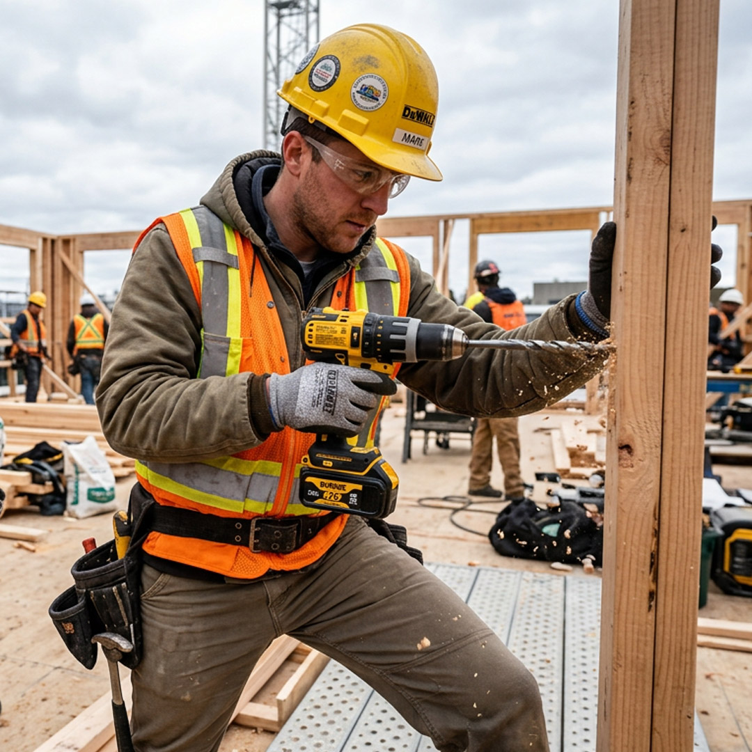 Construction worker in PPE on site